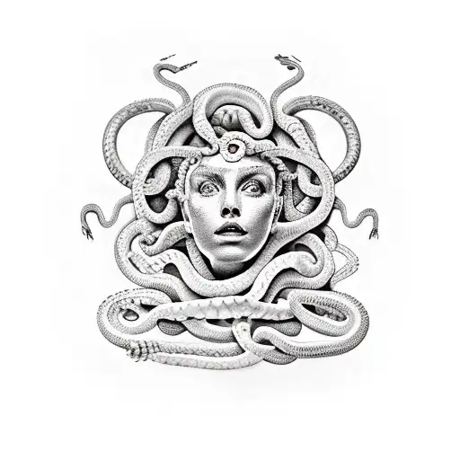 A Medusa Head With Live Snakes Hissing