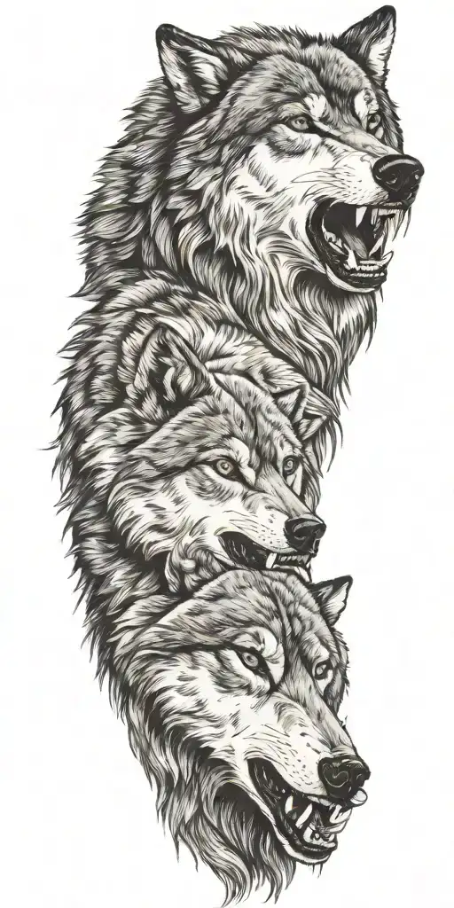 Wolf Snarling At Bear Head Profile Holding