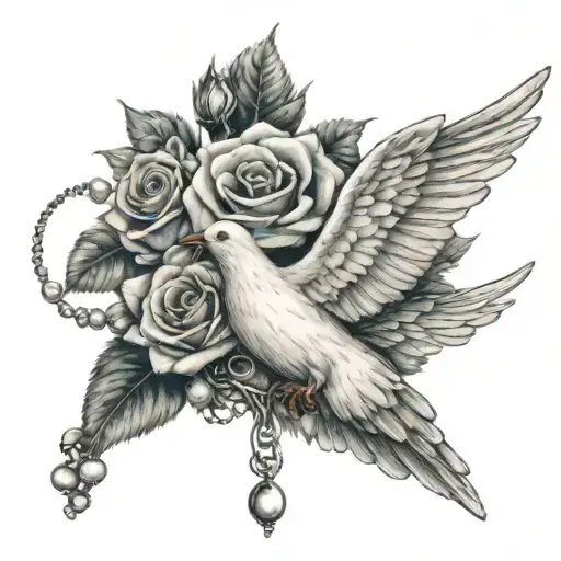 Dove Flying Roses With Rosary Wrapped