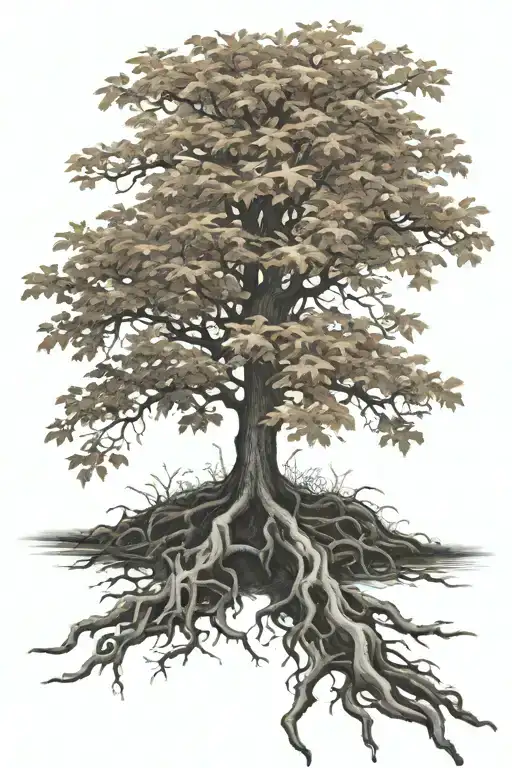 A Maple Tree In Autumn With Roots Growing In Ground