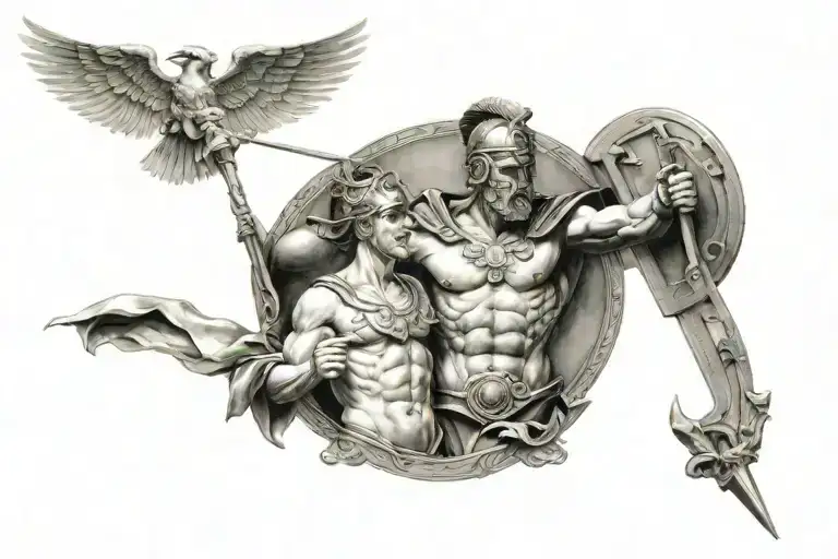 Chest Tattoo Of The Greek God Ares And A Spartan Soldier
