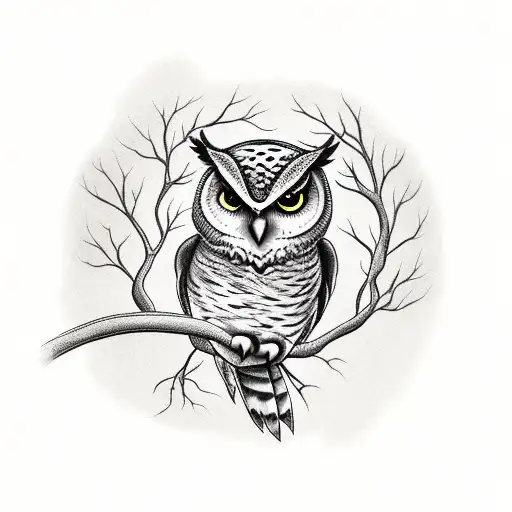 Owl Sitting On A Cherry Blossom Tree