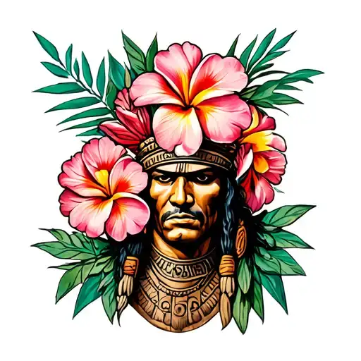 Plumeria And Carnation Flower Combo On A Aztec Warrior