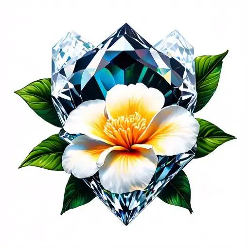 Diamond Cut Stone With A Carnation And Plumeria In The Center