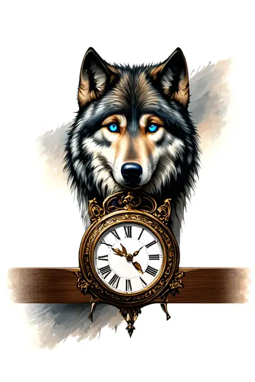 Wolf Blue Eyes Surrounded By Clock Face