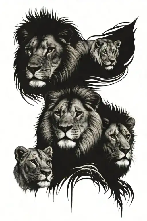 1 Adult Male Lion 1 Lioness 2 Baby Lions