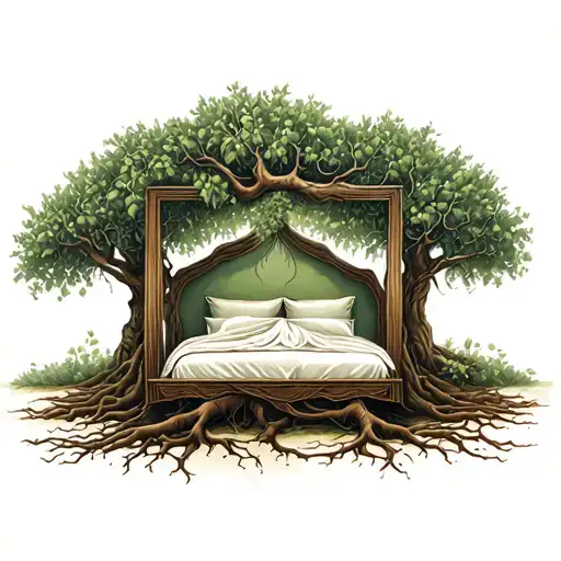 Wedding Bed Inside Olive Tree With Roots