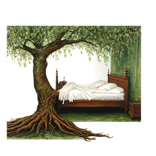 Wedding Bed Inside Olive Tree With Roots