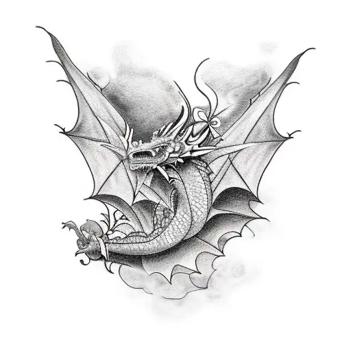 A New-school Tattoo Of A Dragon Composed Of Different Types Of Plants And Flowers