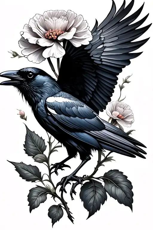 Raven Flying With A Carnation Flower