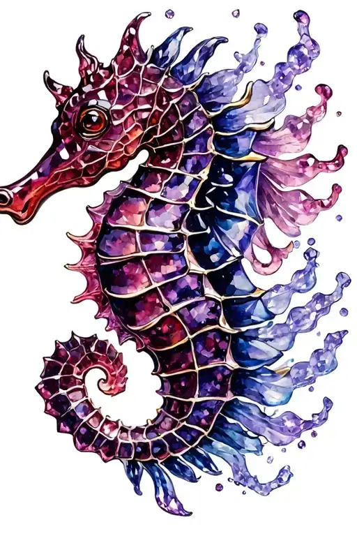 A Garnet And Tanzanite Seahorse Swimming