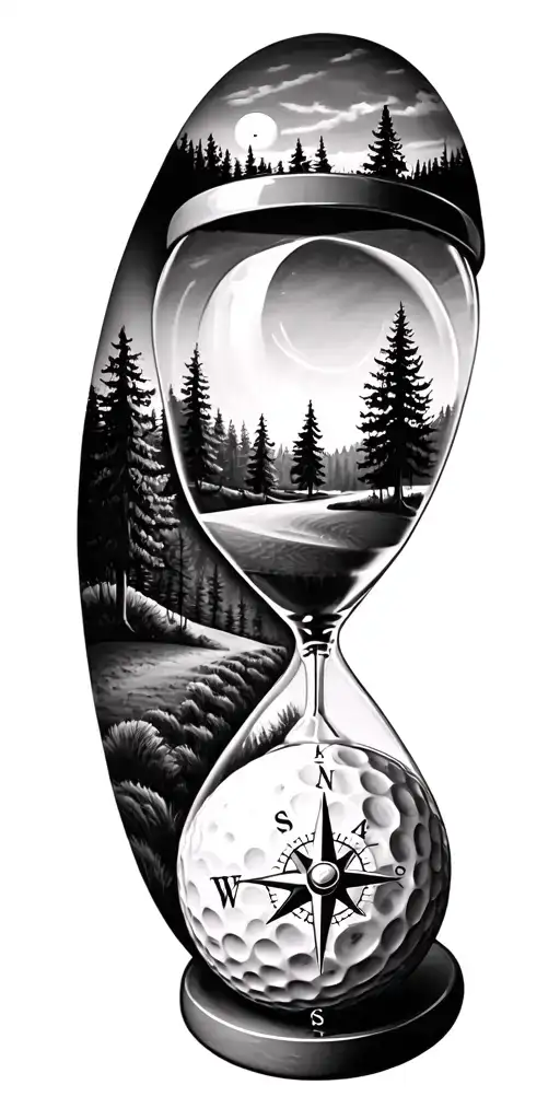 Family And Forest And Hour Glass And Compass Golf Course Golf Ball