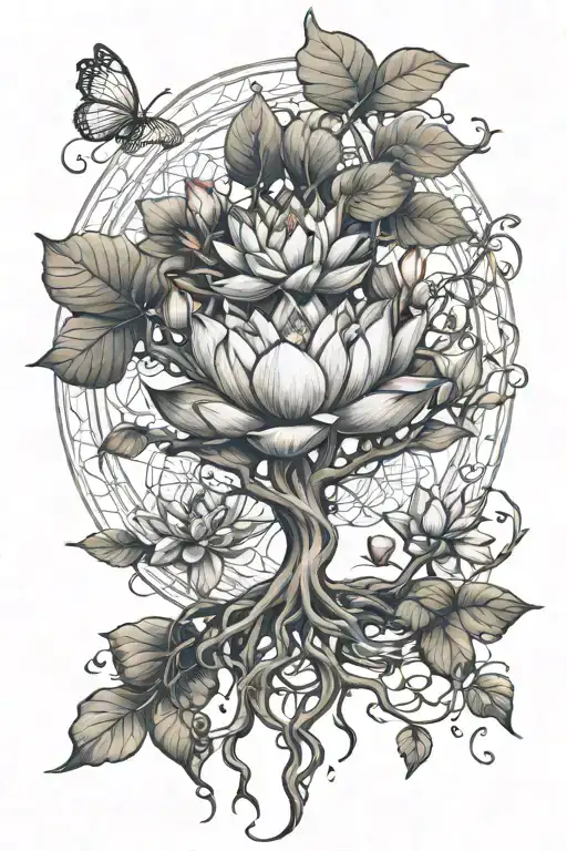 Lotus Flower Tree Of Life Intertwined