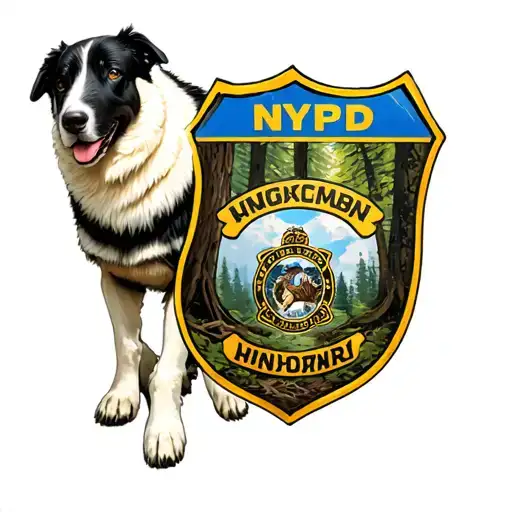 Sheep Dog In The Woods With Nypd Shield