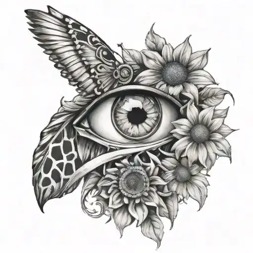 Eye Crying On Harley Davidson Logo Intertwined With Zinnia Flower And Sunflower