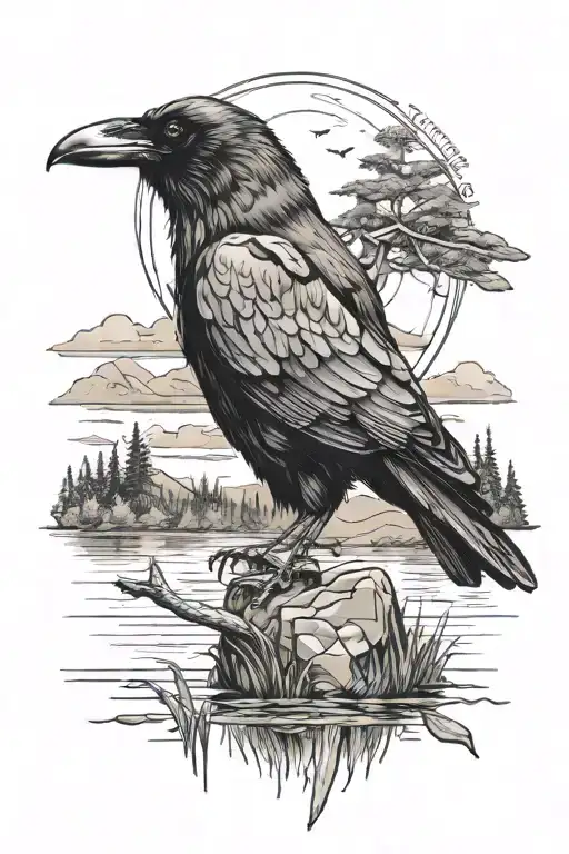 Raven And Lake Scene