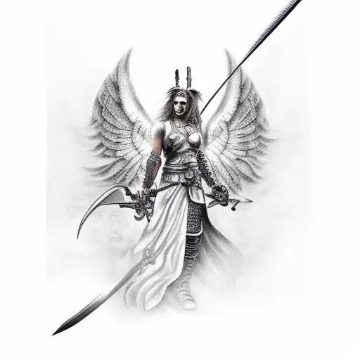 A Tattoo Of A Warrior Angel With Sword And Lighting