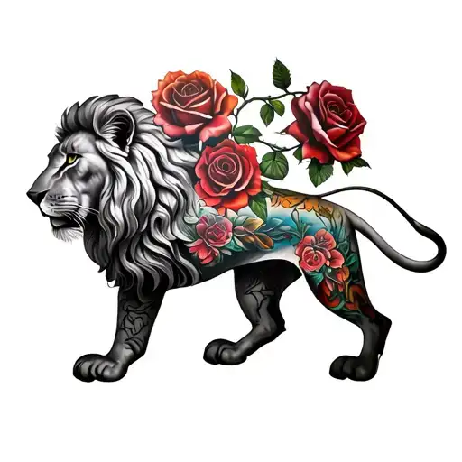 Lion And Roses Intertwined