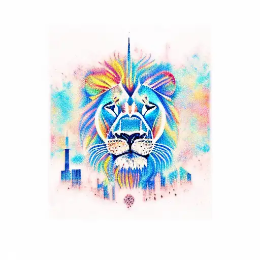 Chicago Skyline With Galaxy And A Lion