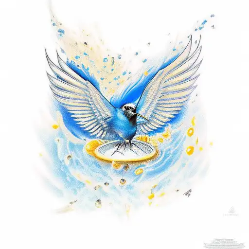 Blue Bird Standing On A Honey Dripper