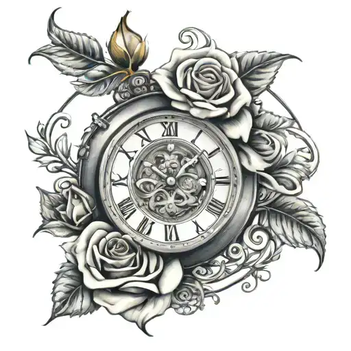 Clock Piece With A Rose Intertwined