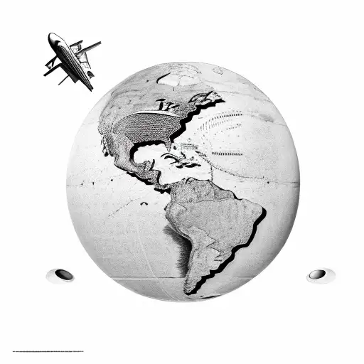 Avion Dans Un Globe Terrestre Aspirer Dans Un Trou Noir Qui Contient Des Etoiles