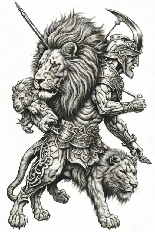 Lion And Spartan Warrior