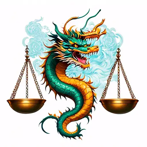 Libra Scales And Chinese Dragon