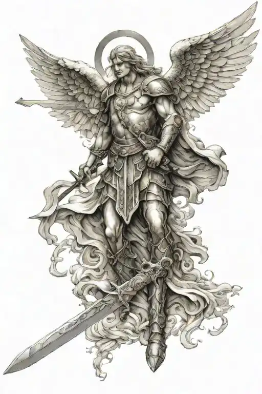 Guardian Angel With Warrior Wielding A Sword