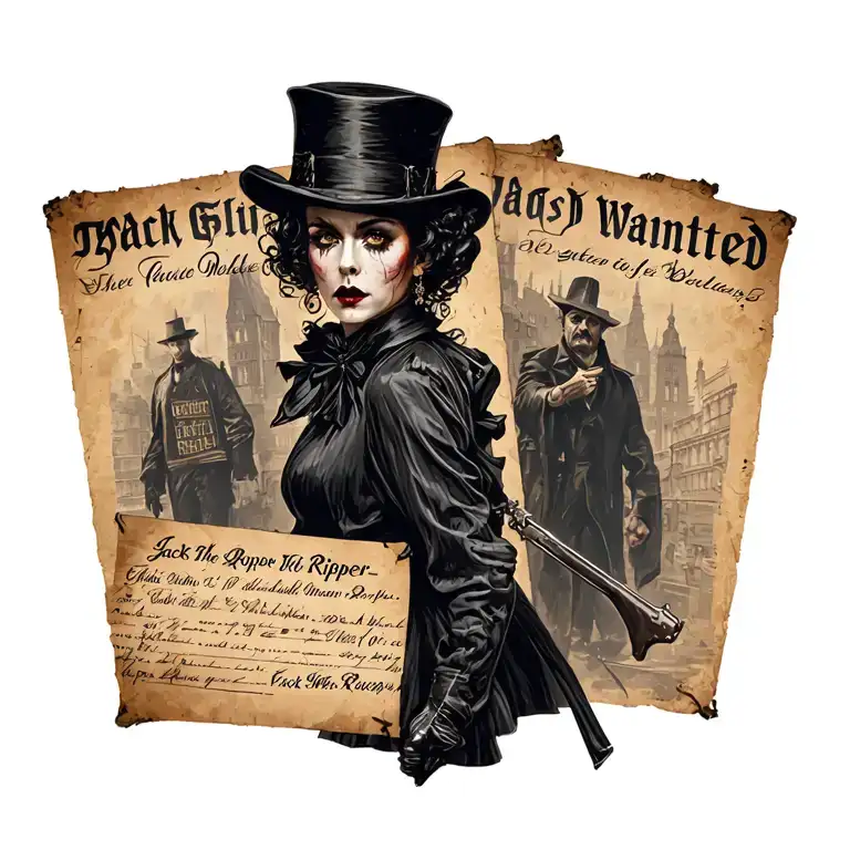 Woman Jack The Ripper Walking Past Wanted Poster