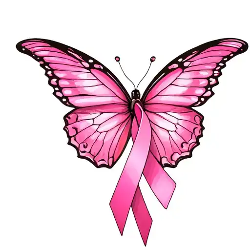 Pink Butterfly Half Cancer Ribbon Wing