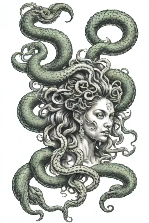 Medusa With A Snake Tail Below Her Abdomen