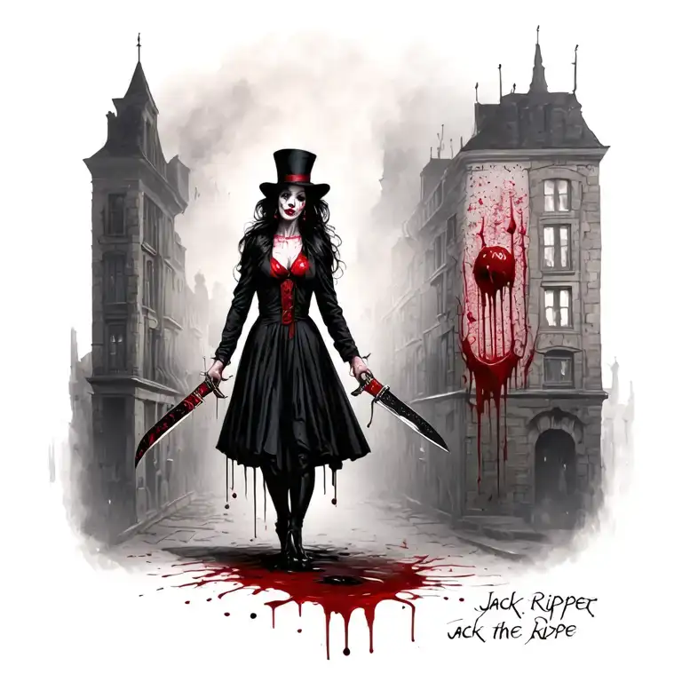 Bloody Woman Jack The Ripper Knife Surrounded