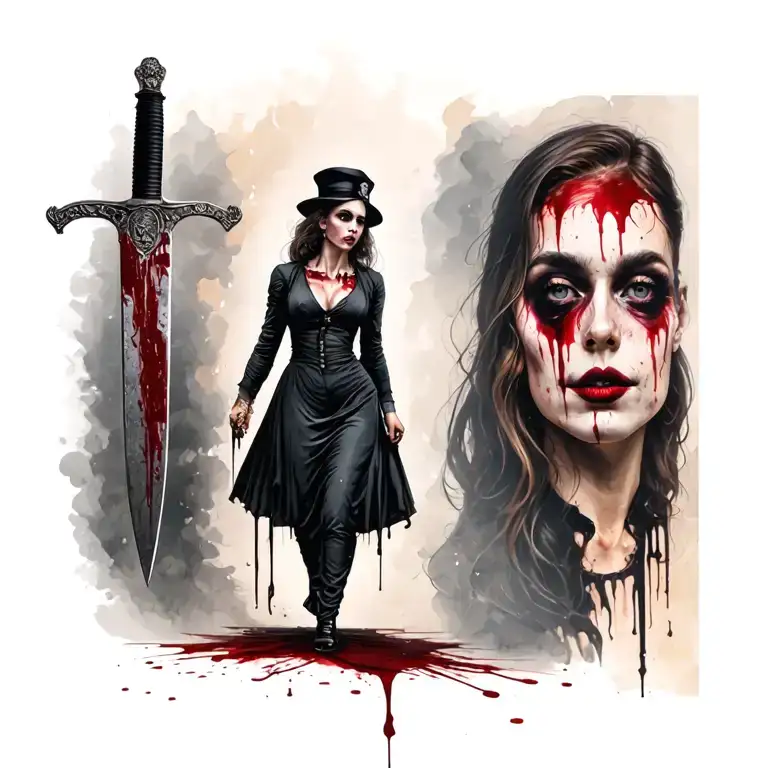 Bloody Woman Jack The Ripper Knife Wanted Police Behind