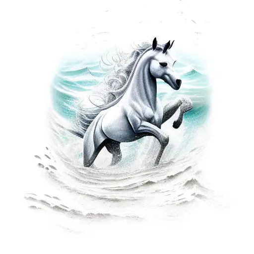 Horse Running In The Sea And Splashing Flowers