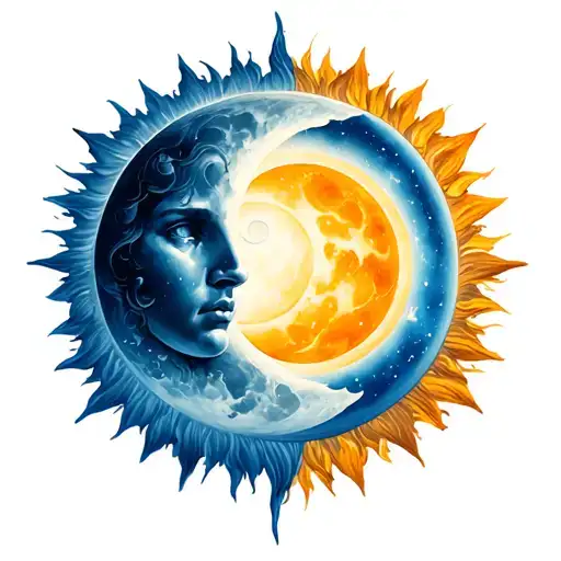 Sun Moon Merging Together Representing