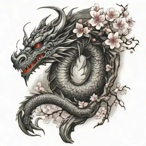Dragon And Cherry Blossom Tree