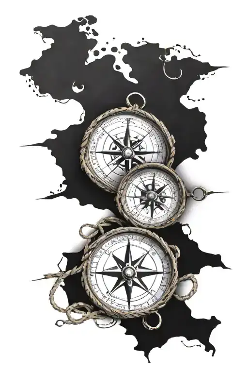 Nautical Tattoo Design Compass Map Rope Tied