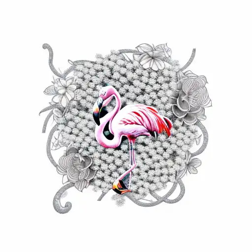 A Flamingo Surrounded By Vines With Sakura Flower