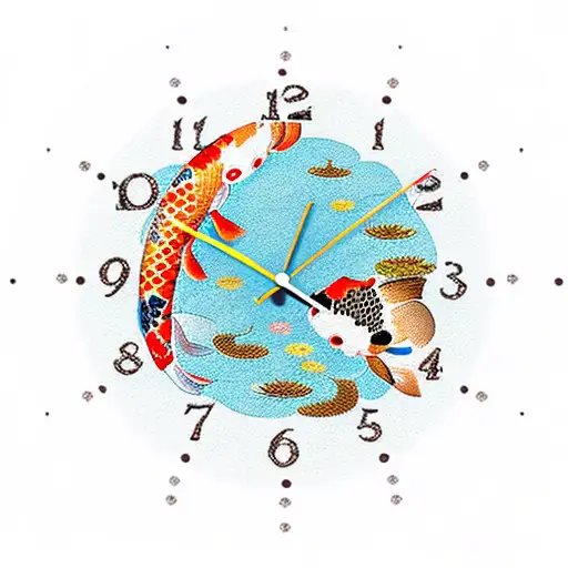 Clock With Koi Fish And Butterflies