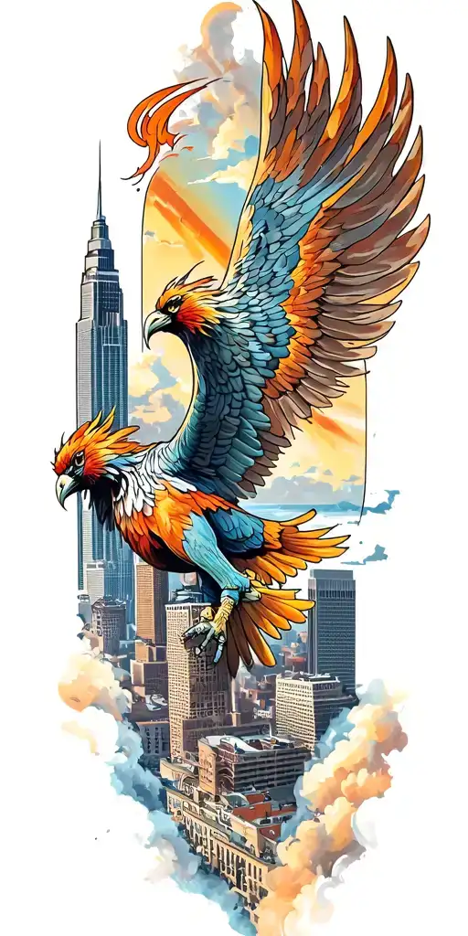 Phoenix Soaring With Atlanta Skyline