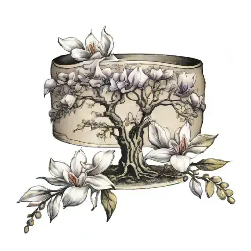 Wrist Band With Magnolia And Live Oak Tree With Wisteria