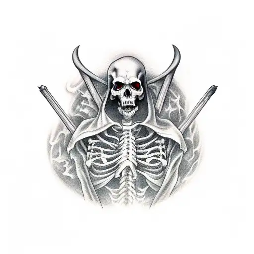 Grim Reaper In Cemetery With Demons