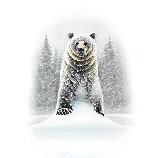 A Snow-covered Landscape With A Wise And Powerful Bear Standing Tall
