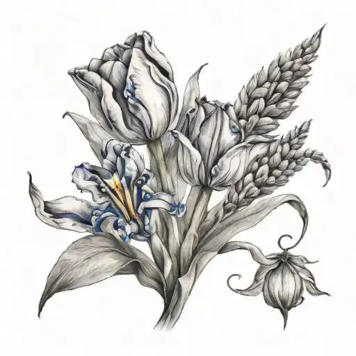 Tulip Flowers With Salvia Patterns And An Eye On The Bicep