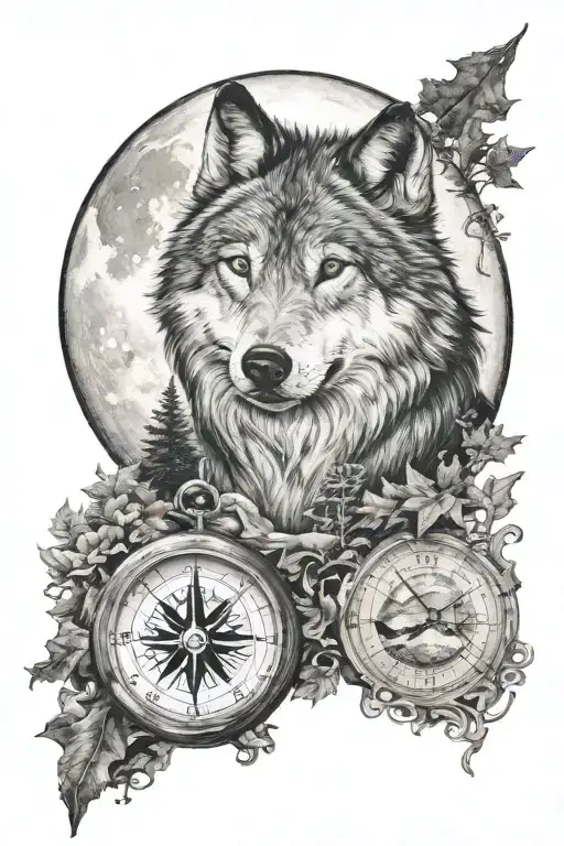 Wolf Compass Forest Landscape Moon Time