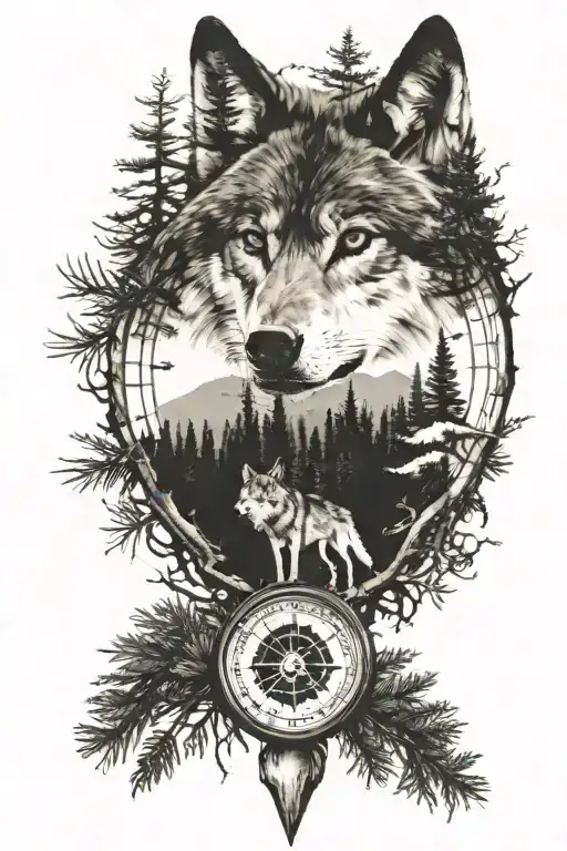 Wolf Pine Forest Landscape Compass