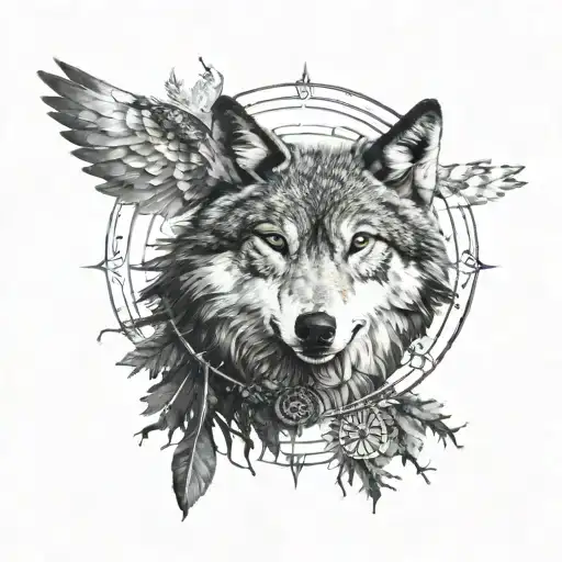 Pineforest Wolf Compass Owl Flying