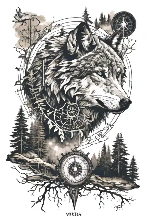 Dense Pineforest Landscape Wolf Compass Surrounded