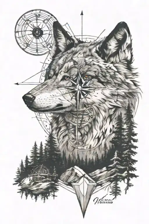 Dense Pineforest Mountain Landscape Wolf Compass